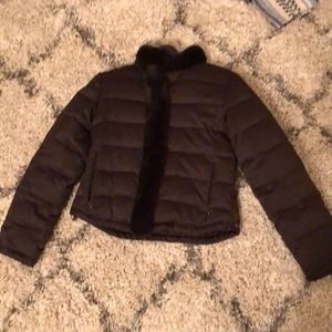 Down puffer coat with real fur trim
